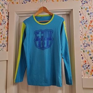 FC Barcelona Official Long Sleeve Blue and Green Soccer Football Tee Siz…